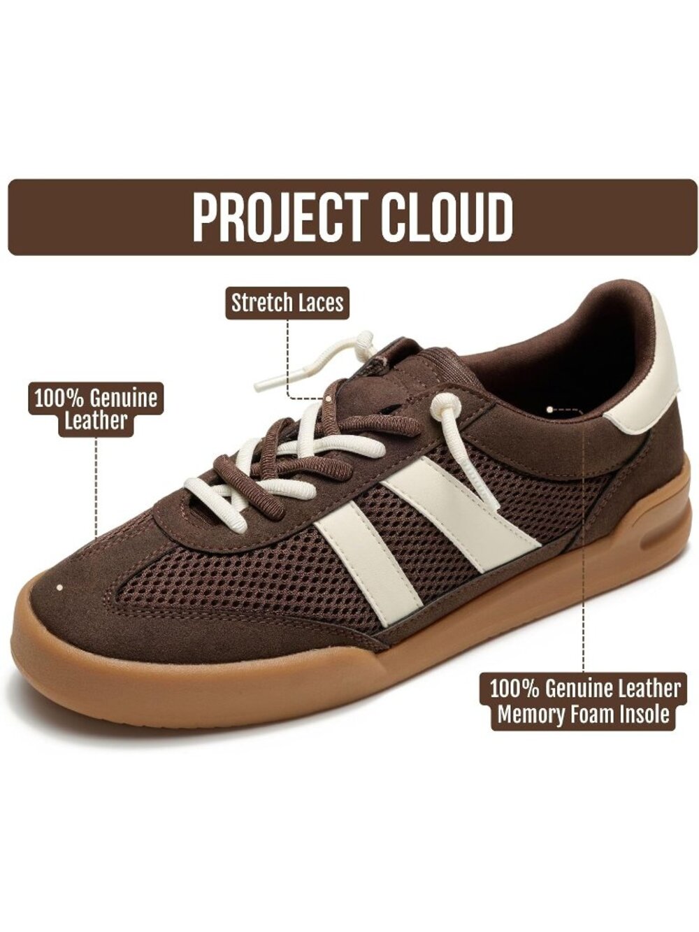 Women's Dark Brown Leather Memory Foam Closed Toe Insole Slip On Casual Sneakers
